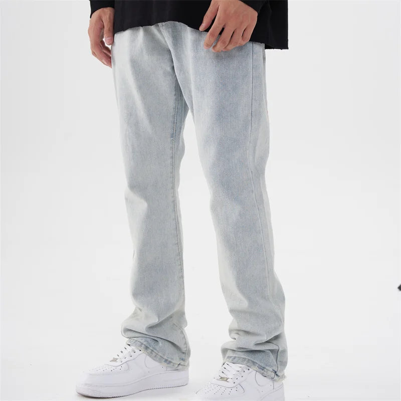 fashion back skull letters embroidery denim flare jeans mens zipper straight trouser hip hop streetwear pants joggers jeans men relaxed fit joggers