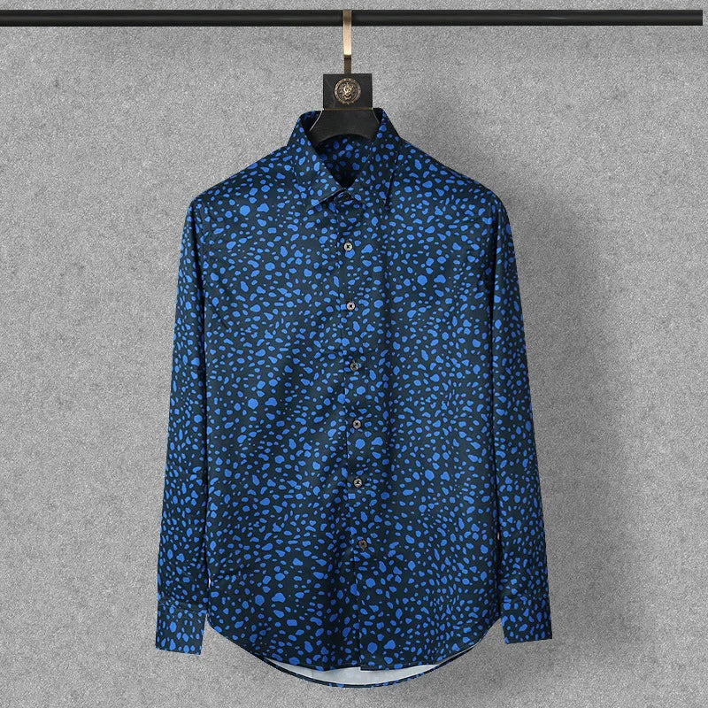 New 2021 Men 3D luxurious Wave point Polka dots Print Fashion Silk Casual Shirts Shirt high Pocket Long-sleeves S 2XL #A160