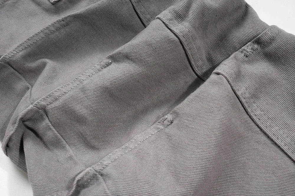 streetwear big pockets sashes pleated baggy jeans for men and women washed straight casual cargo pants oversize denim trousers unique cargo style 151