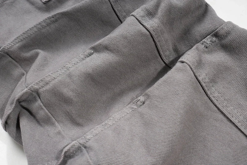 streetwear big pockets sashes pleated baggy jeans for men and women washed straight casual cargo pants oversize denim trousers unique cargo style 151