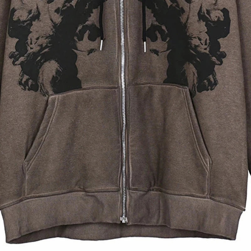 Men Women Zip Up Long Sleeve Pocket Autumn Winter Streetwear Vintage P