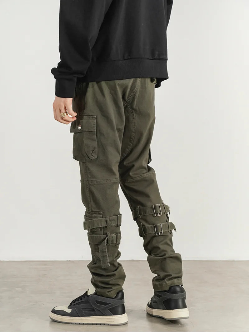 mens high street jeans casual hip hop military cargo pockets trousers new fashion slim fit zipper skinny denim pants joggers urban active pants