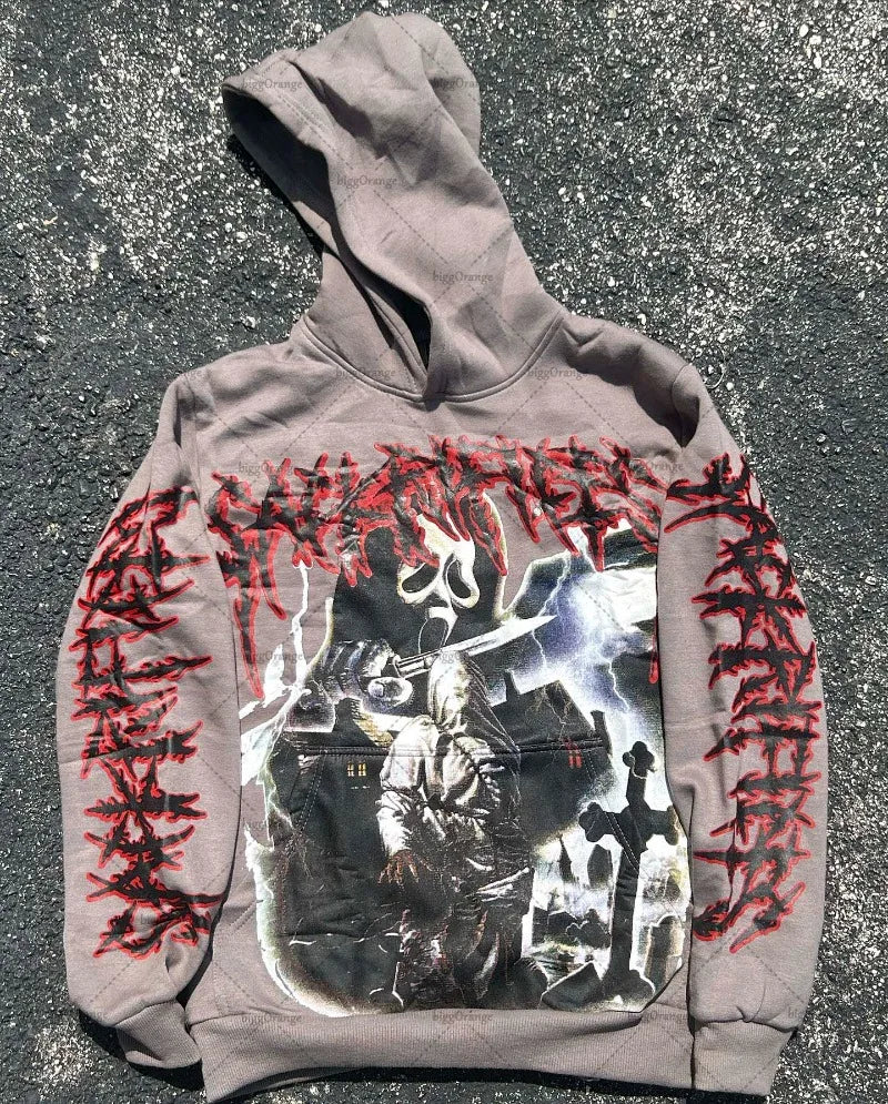 2023 New American Gothic Letter Print Oversized Hoodie Mens Y2K Retro