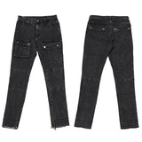 retro washed denim jeans mens bottom zipper jean trousers with pockets hip hop fashion high street slim fit pants joggers jeans unique joggers style 3096