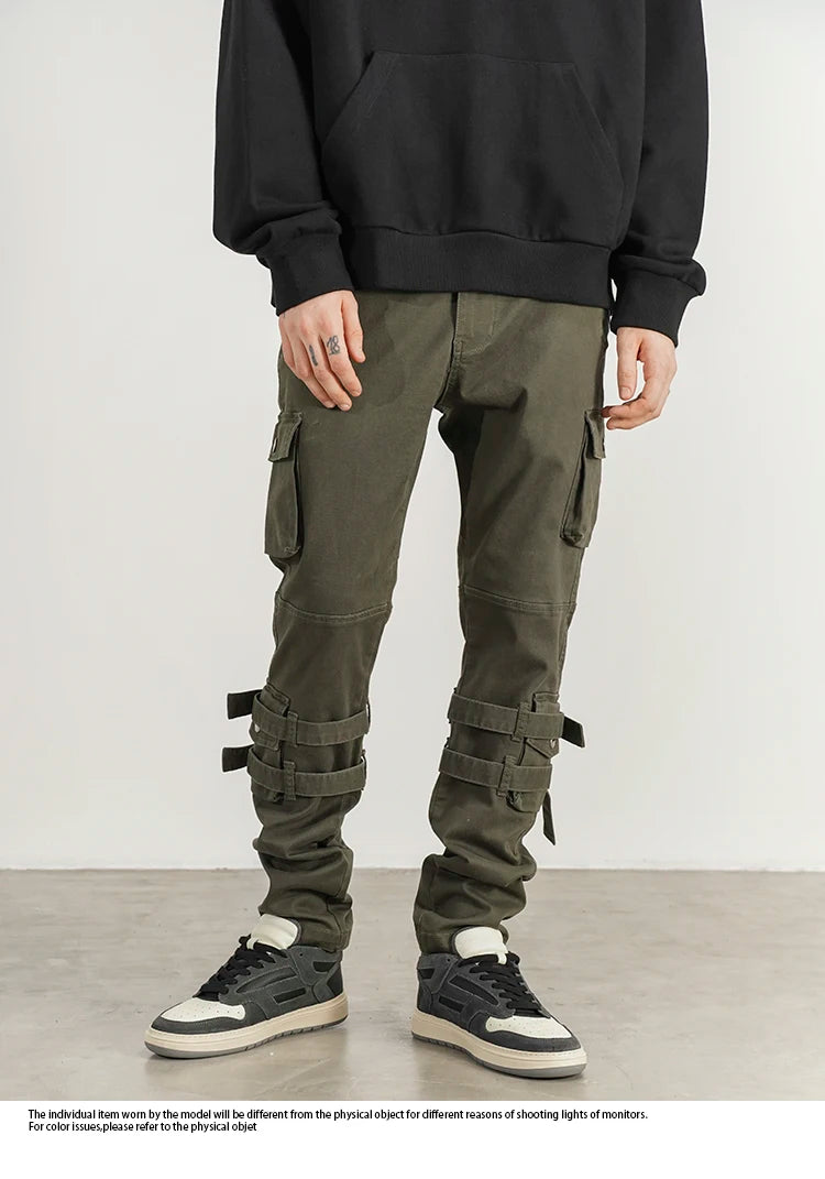 mens high street jeans casual hip hop military cargo pockets trousers new fashion slim fit zipper skinny denim pants joggers unique joggers style 2698
