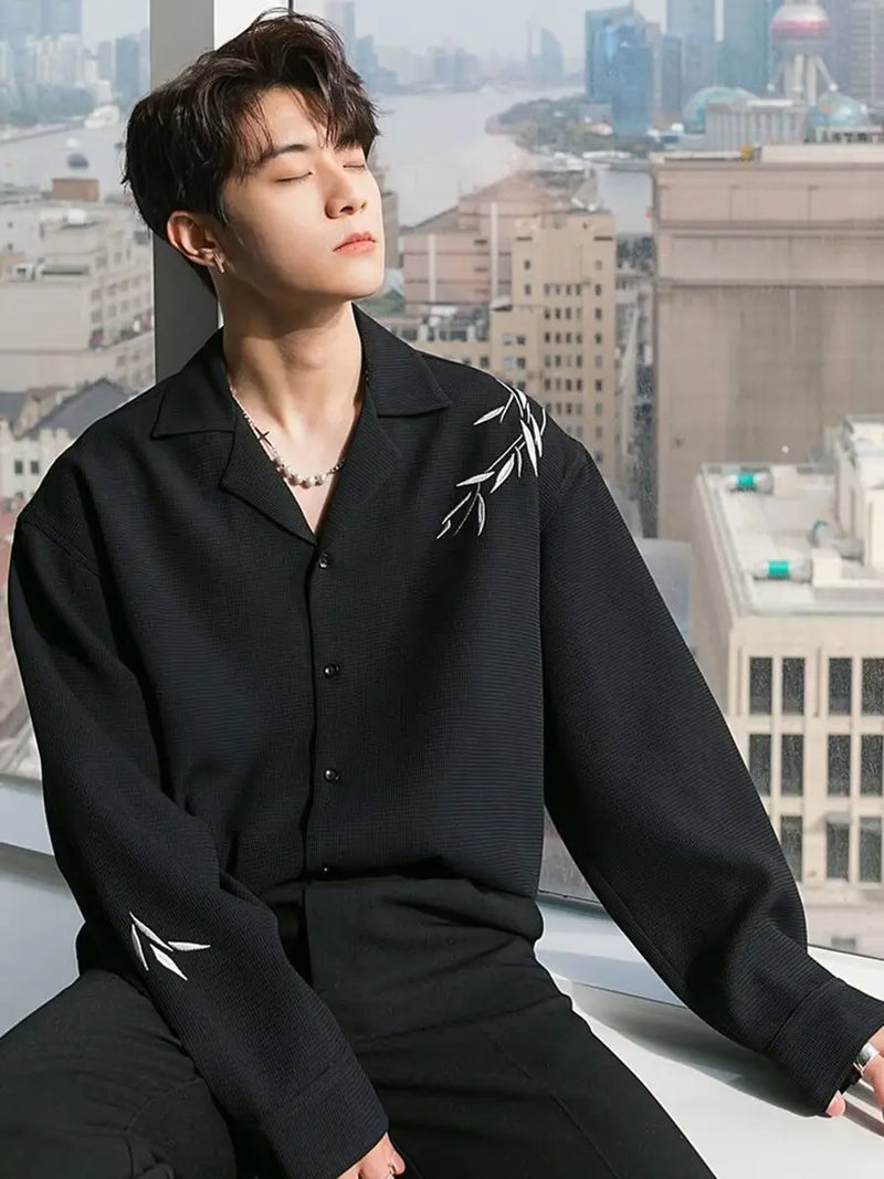 Men Waffle Shirt Women Long-sleeved Spring and Autumn Vintage Style Boys Handsome Solid Shirt Top Men Clothes