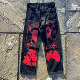 harajuku popular anime kokushibo print baggy jeans new style wide leg trouser y2k streetwear for men women high waist pants unique jeans style 4298