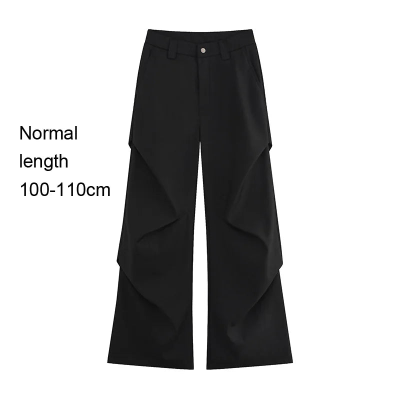 extended length edition wrinkle fashion men streetwear fashion hip hop vibe loose casual straight black suit pant trousers unique default style 1931