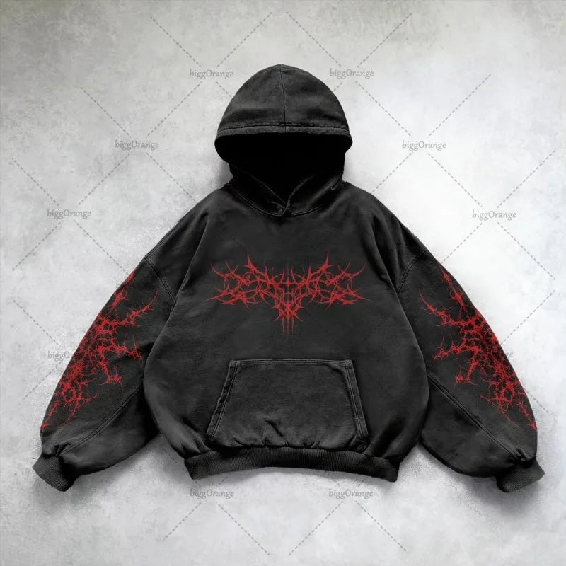 Gothic Punk Style Retro Harajuku Y2K Clothing American Hip-hop Street Anime Print Hoodie Men Trendy