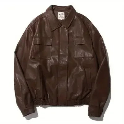 Retro Motorcycle Leather Jacket Men Woman Japanese Loose Streetwear Bomber Jackets Spring Autumn Casual PU Cargo Outwear Unisex