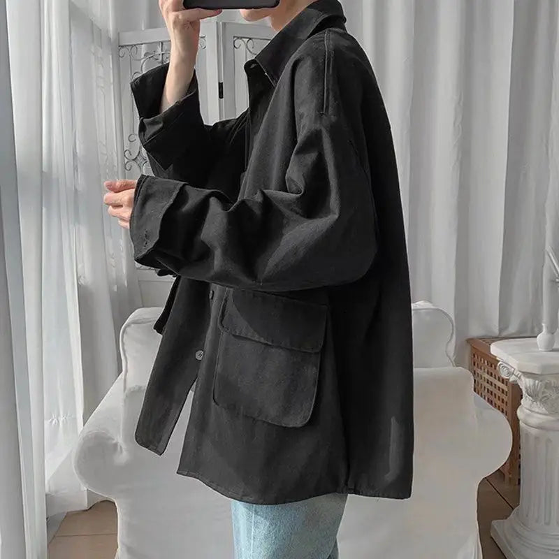 Original shirt men long-sleeved Korean style trendy loose handsome work shirt ins trendy brand spring