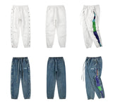 hip hop loose fit elastic waist pants patchwork paisley side bottoms ankle pants mens casual drewstring sportwear pants joggers unique joggers style 1991