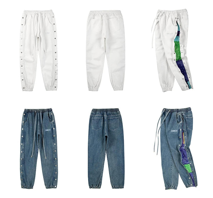 hip hop loose fit elastic waist pants patchwork paisley side bottoms ankle pants mens casual drewstring sportwear pants joggers unique joggers style 1991