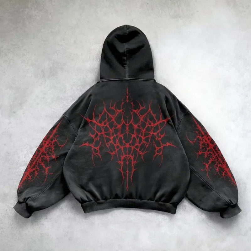 Gothic Retro Oversized Graphic Print Black Hoodies Loose Harajuku Long
