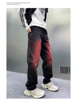 2024 spring autumn high street wide leg denim pants men render red loose straight jeans y2k fashion streetwear baggy trousers unique jeans style 4409