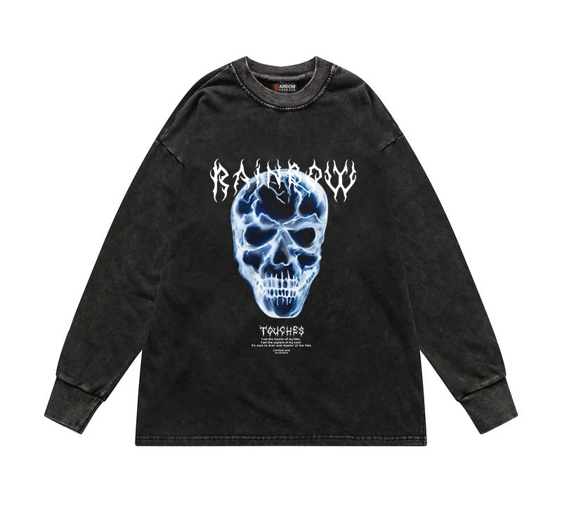 Cyberpunk Graphic Tee – Rainbowtouches Washed T Shirt Long Sleeve Vintage – Modern Streetwear for Everyone