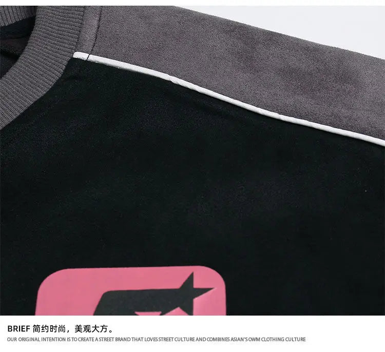 Glitchcore Graphic tee – American Retro National Trend Letter Printed Suede Short Sle