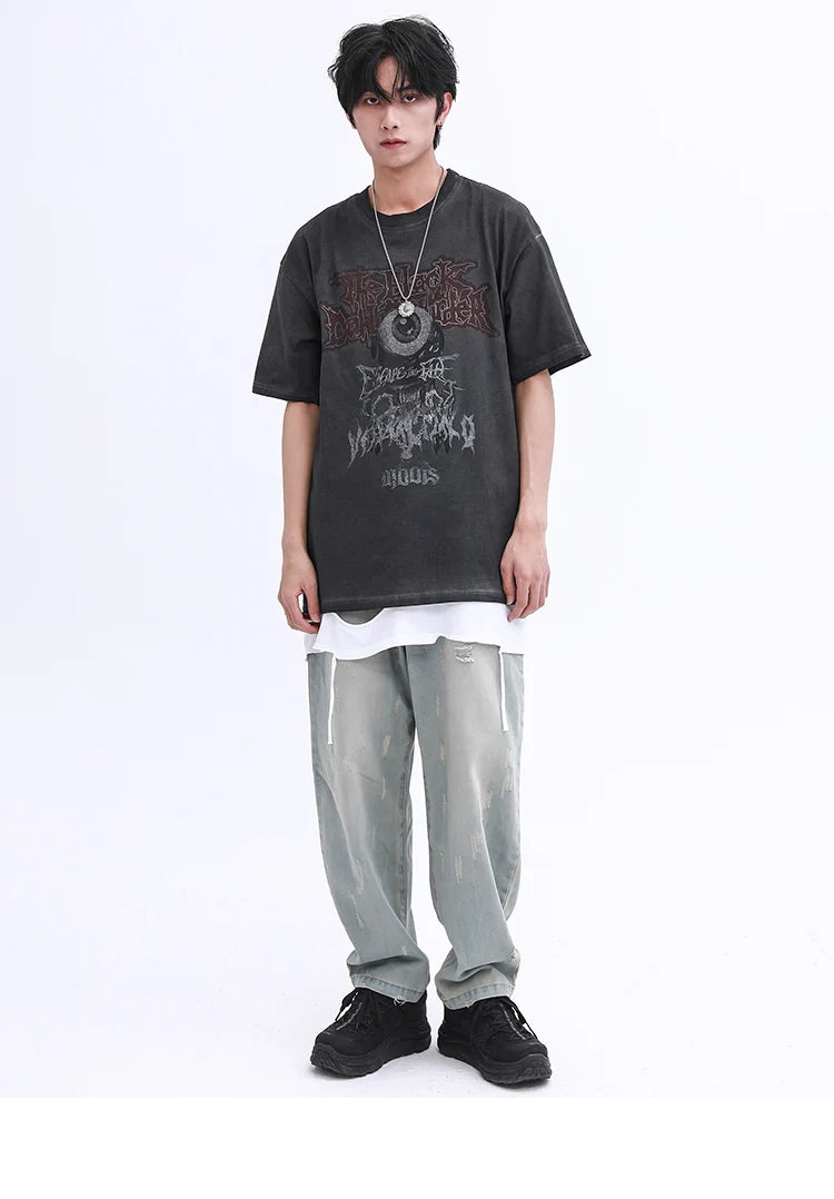 Gothic Vintage t-shirt – Hip Hop Streetwear T Shirt Dark Style Evil Eye Printed Haraj