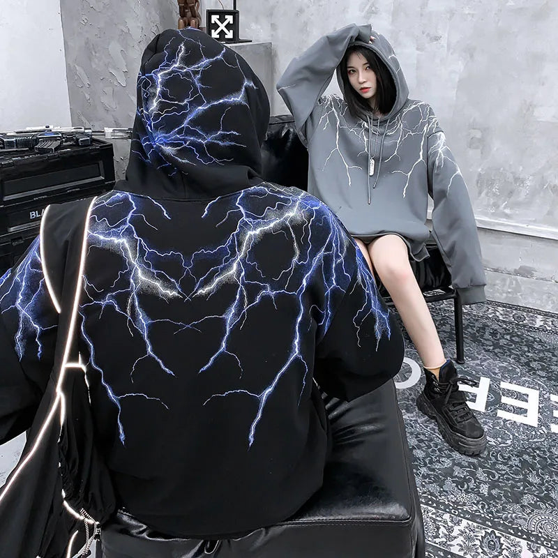 Hip Hop Lightning Hoodie Sweatshirt Men Harajuku Streetwear Hooded Pul