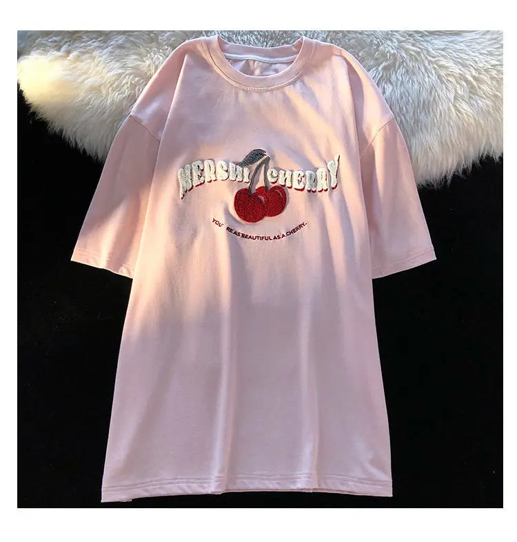 Anime Graphic tee – Fashion Korean Brand Chic Flock Cherry Embroidery T Shirts K
