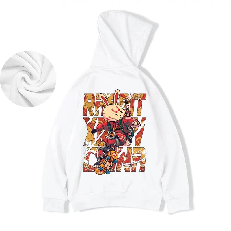 Anime Skateboard Rabbit Print Hoodies Mens Japanese Y2K Hoodie Sweatshirt