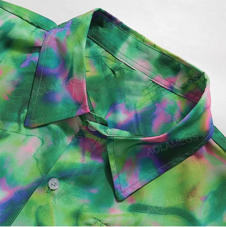 Summer Thin Half Sleeve Shirt Green Colorful Fantasy Top Casual Loose Fashion Clothing Beach