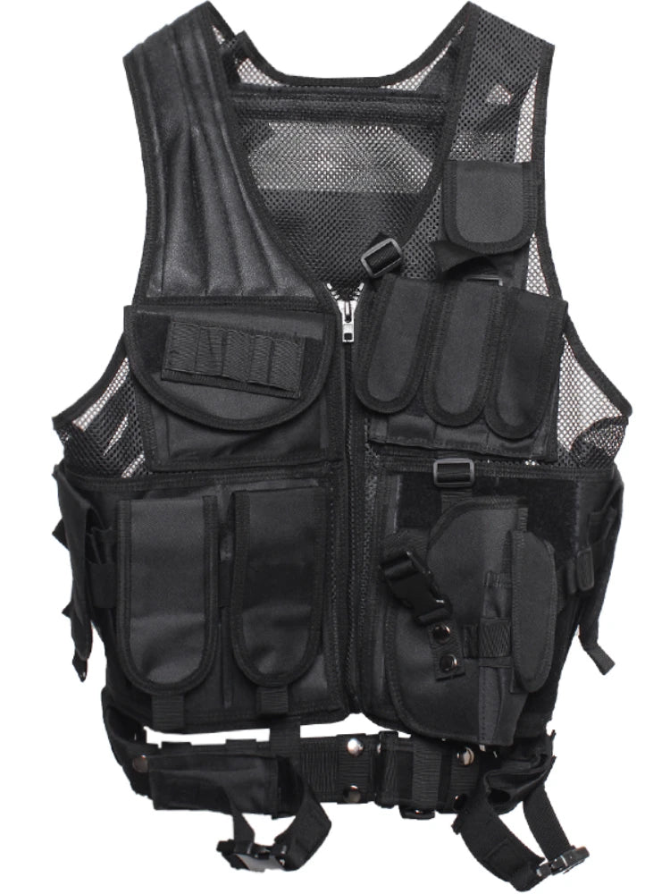 hip hop sleeveless vests mesh adjustment cargo waistcoat with pockets zipper military jacket streetwear tactical vest sweatsh - variant style c85248 for streetwear fashion