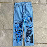 harajuku popular anime kokushibo print baggy jeans new style wide leg trouser y2k streetwear for men women high waist pants unique jeans style 4334