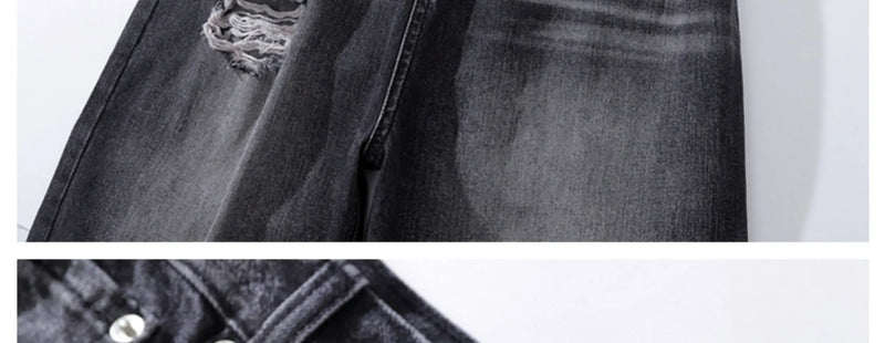 baggy damaged heavy industry washed jeans pants vibe loose casual silhouette straight worn pants knee ripped denim trousers unique jeans style 1184