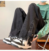 2023 korean fashion ankle zipper vintage brown men jeans pants luxury straight hip hop casual denim trousers pantalones hombre unique jeans style 252