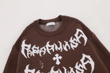 rainbowtouches men sweaters high street letter graffiti holes trendy pullover vintage loose knitted sweater spring and autumn - urban fashion pullover, anime inspired graphic hoodie, 2025 streetwear drop