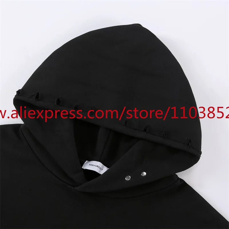 2024 Autumn Winter High Street Basic Vintage Damaged Hole Loose Hoodie