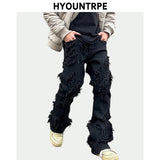 mens distressed ripped destroied tassel denim jean pants new fashion biker jeans streetwear flare pants joggers y2k men s jeans urban active pants