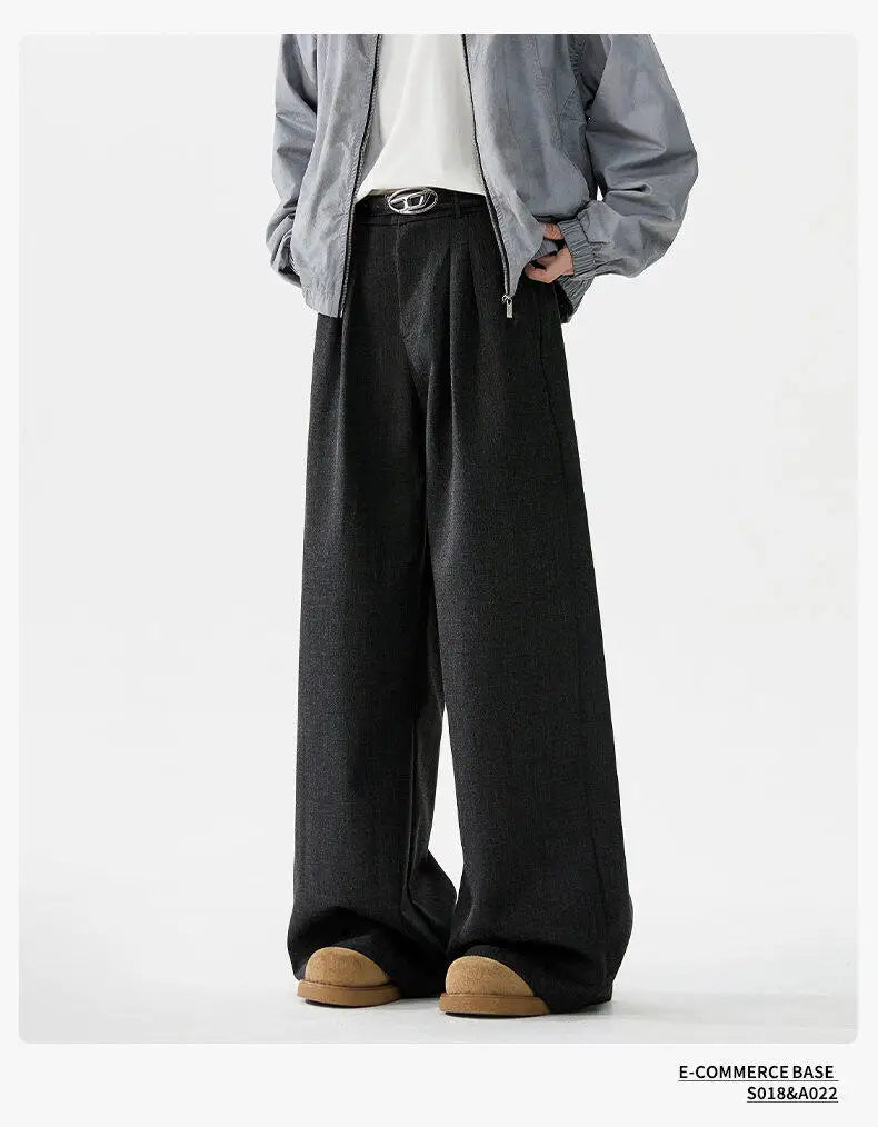 men loose casual korean streetwear fashion vintage straight wide leg suit pants trousers cityboy baggy pants unique default style 1734