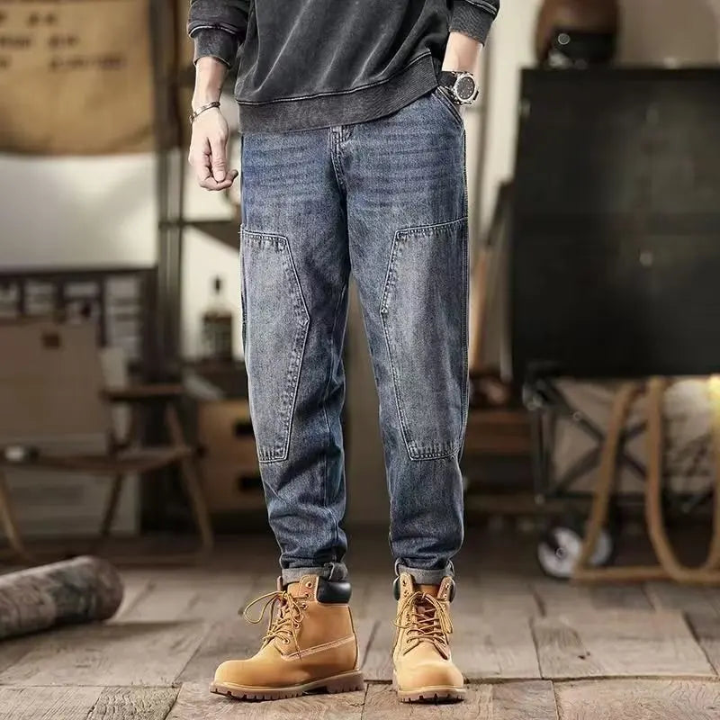 mens loose jeans classic vintage denim trousers high quality cargo pants men high street fashion men clothing spring new 2024 unique cargo style 4254