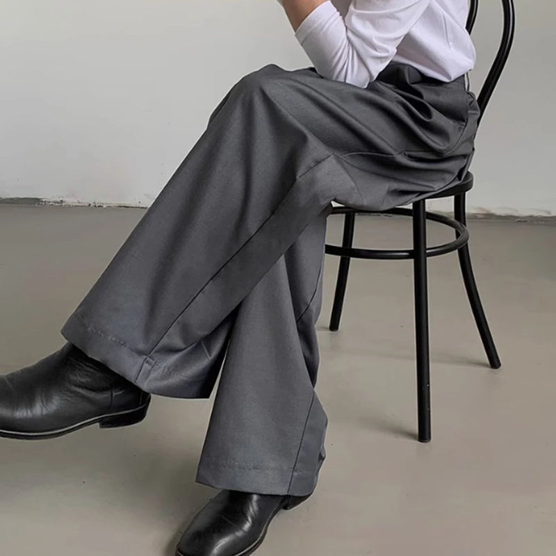 mens straight tube ice silk pants casual slacks youth thin wide leg pants business summer pants soft vintage trousers unique default style 985
