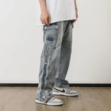 men fashion denim jeans casual bottom button open straight jeans with pockets hip hop streetwear zipper cargo joggers jean pants unique joggers style 2517