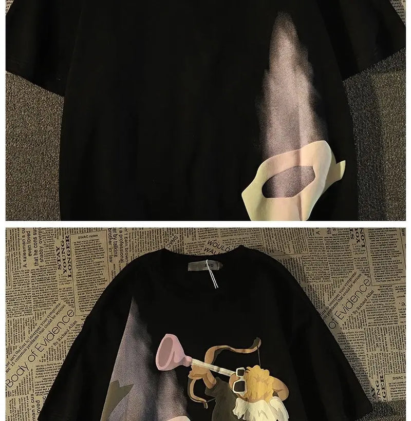 Glitchcore Graphic tee – American Retro High Street Angel Short Sleeved T Shirt For M