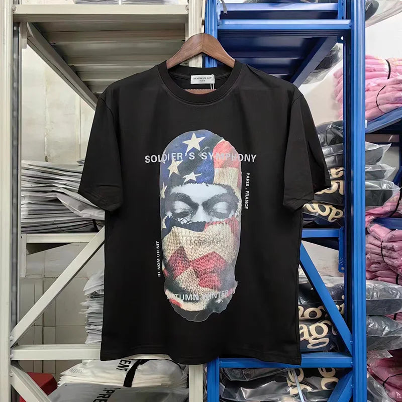 Glitchcore Fashion – High Quality Ih Nom Uh Nit T Shirt Masked Men Letter Printin – Urban Streetwear for Men & Women