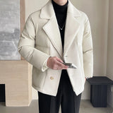 Men Winter Faux Fur Collar Splice Leather Business Casual Cotton-padded Jacket Streetwear Fashion Loose Leather Parka Coat
