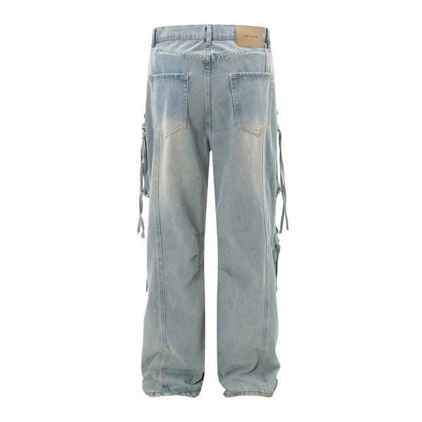 vintage multi pocket baggy jeans mens harajuku cargo denim pants retro hip hop straight loose jean pants men clothing military streetwear pants