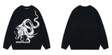 hip hop harajuku dragon pattern knitted sweater unisex o neck pullover streetwear y2k casual loose sweater warm jumper knitwear oversized graphic print design, high quality cotton pullover, aesthetic street look hoodie