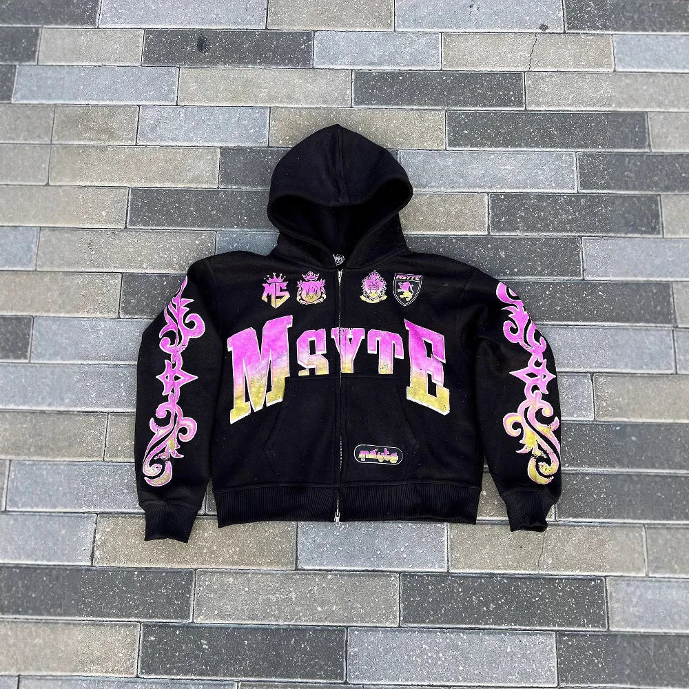Y2k Long Sleeved Hoodie Sweatshirt Oversized Streetwear Fall Winter Rooted Vintage Punk Cartoon Printed Pattern