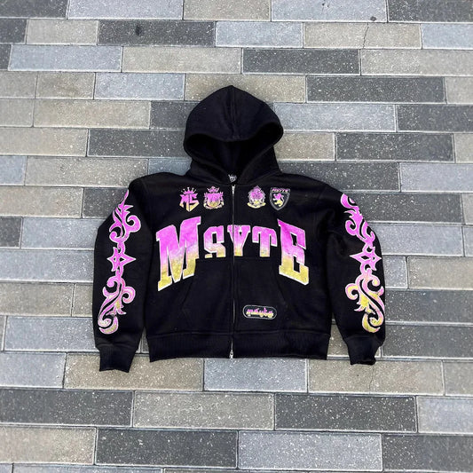Y2k Long Sleeved Hoodie Sweatshirt Oversized Streetwear Fall Winter Rooted Vintage Punk Cartoon Printed Pattern