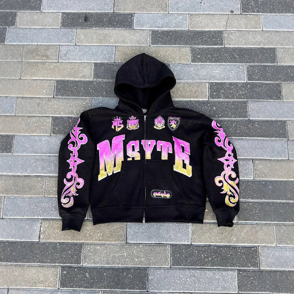 Y2k Long Sleeved Hoodie Sweatshirt Oversized Streetwear Fall Winter Rooted Vintage Punk Clothes Cartoon Printed Pattern Clothes