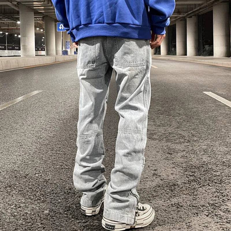 fashion denim straight pants hip hop jeans with zipper streetwear trousers new summer casual joggers men designer jeans for men sporty tapered joggers