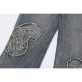butterfly patches embroidered washed straight vintage baggy fitting jeans for men high street distressed jeans pants women stacked flare jeans