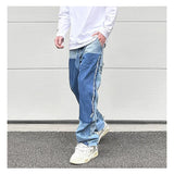 patchwork design denim flare jeans pants men casual zipper straight biker trousers jeans fashion streetwear hip hop jean joggers unique joggers style 2608