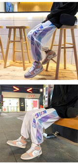 2025 new mens stripe tie dyesweatpants male casual jogger trousers hip hop korean streetwear drawstring pantalones hombre unique joggers style 3494