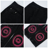 y2k streetwear embroidered ripped wide jeans for men washed destroyed torn flared jean male tassels hip hop jeans pants baggy unique jeans style 687